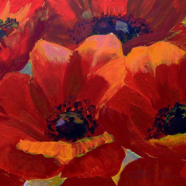 Red Flower Art Print, Vibrant Living Room Wall Decor, Joyful Floral