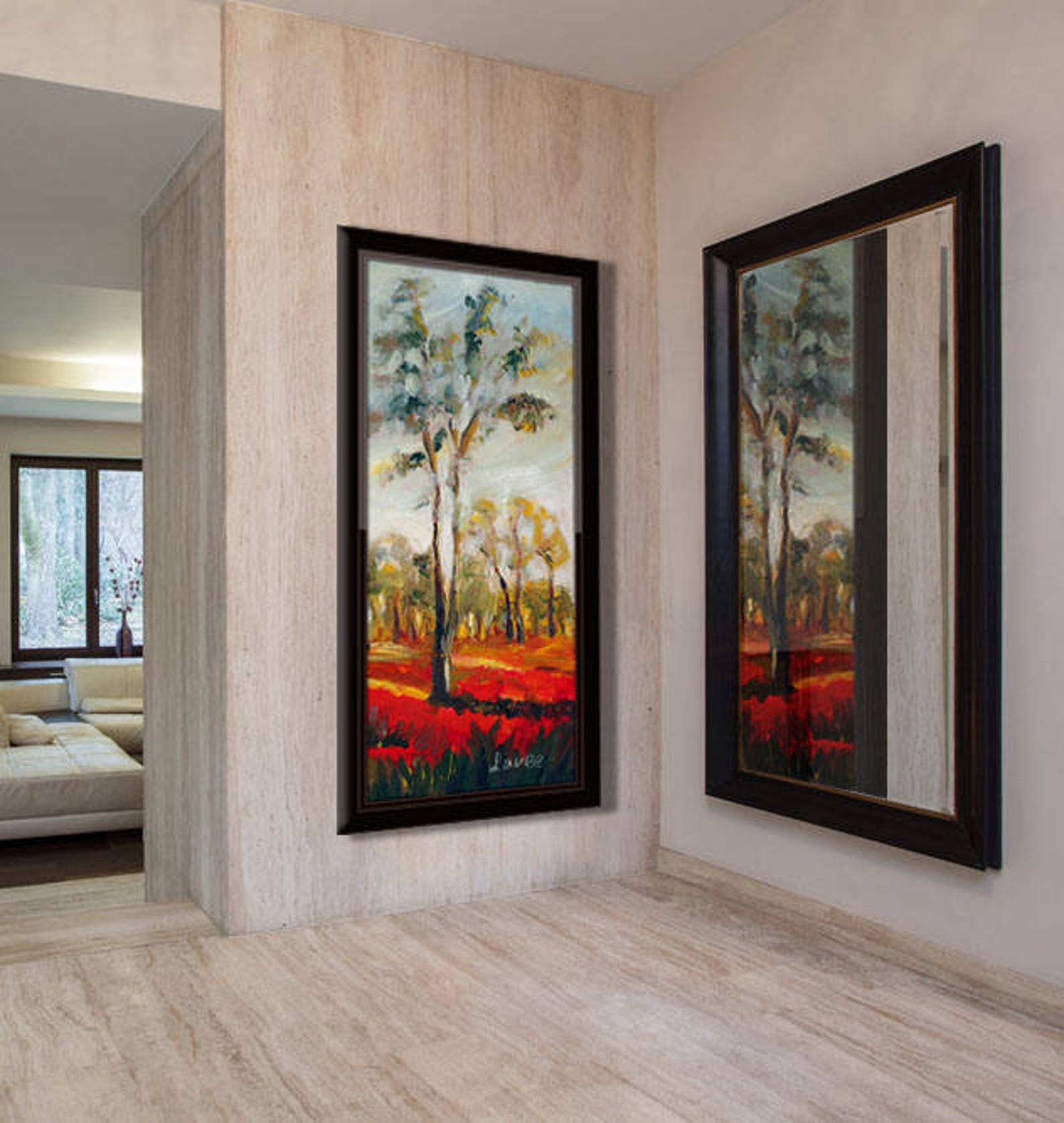Large Vertical Art, Long Wall Art, Tree Art, Entryway Wall Art