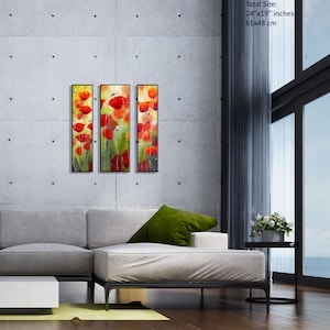 Set of 3 Prints, 3 Piece Wall Art, Living Room Wall Art, Red Flowers ...