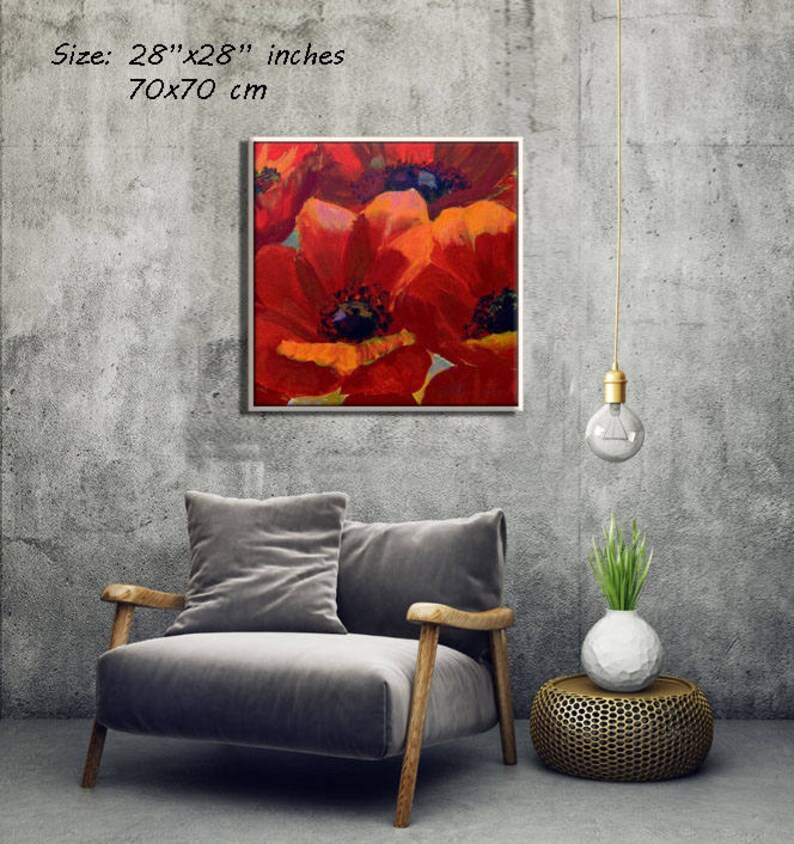 Red Flower Art Print, Vibrant Living Room Wall Decor, Joyful Floral ...