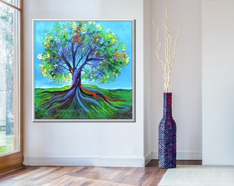 Tree Wall Art, Nature Home Decor, Turquoise Wall Art, Blue Canvas Art, Colorful Tree Art for Living Room, Landscape Print, Nature Wall Art