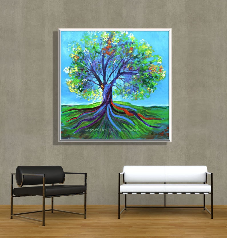 Large Wall Art Painting of Tree Colorful Living Room Art Etsy