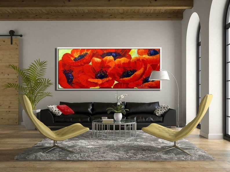 Large Wall Art, Extra Large Wall Art, Red Floral Canvas Art, Red