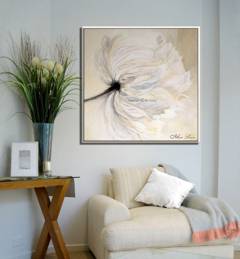 Large White Floral Canvas Art Bedroom Wall Pictures White Etsy