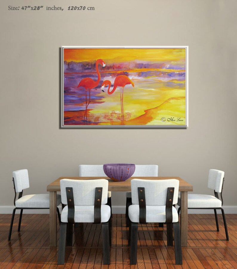 Birds Wall Art, Flamingo Wall Art, Animals Painting Print, Orange and