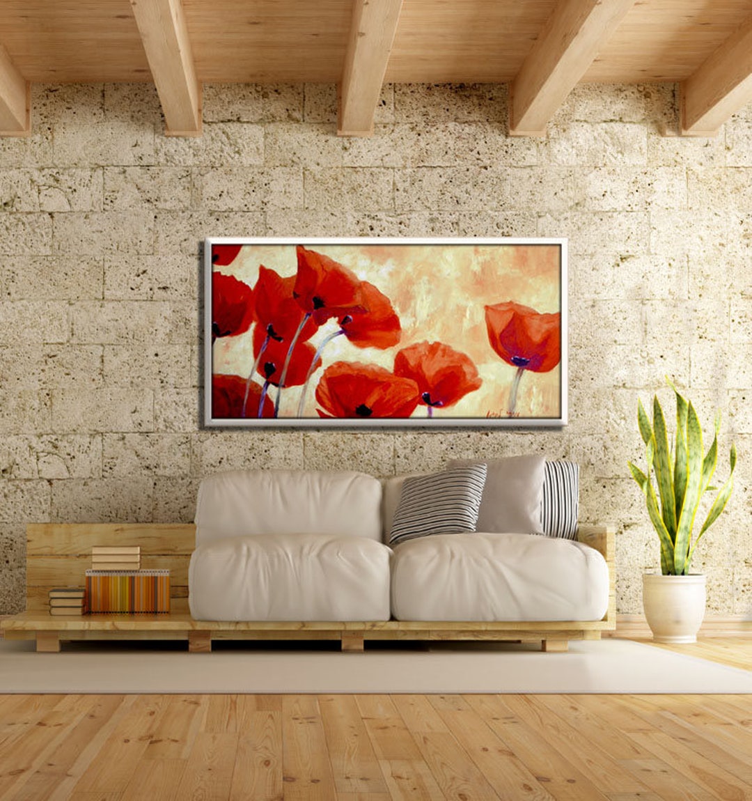 Extra Large Wall Art Red Flower Painting Huge Painting Etsy