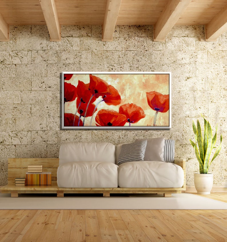 Extra Large Wall Art Red Flower Painting Huge Painting Etsy