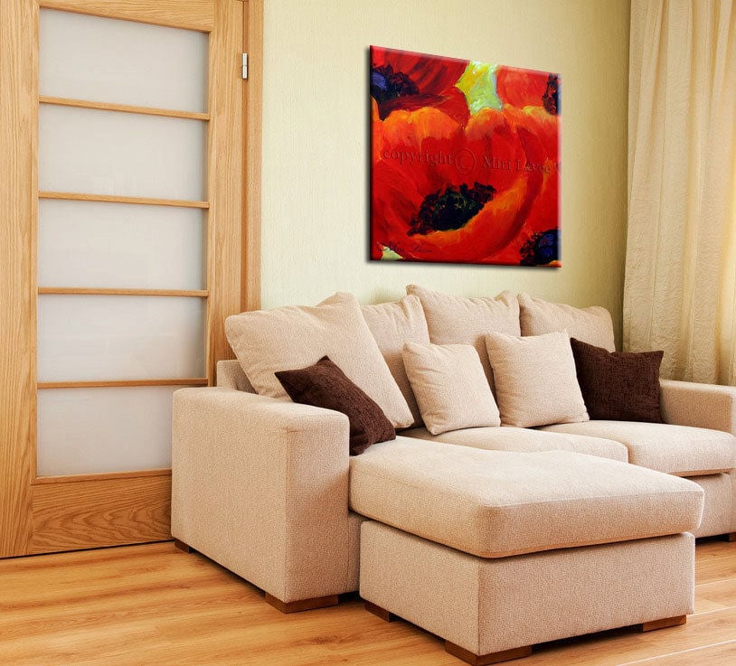 Living Room Wall Art Colorful Wall Art Red Flower Art Etsy