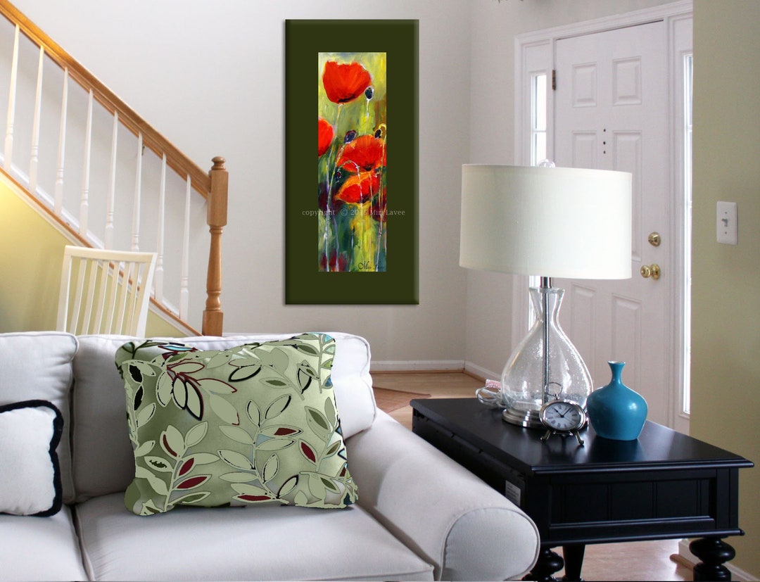 Stairway Wall Art, Stairway Wall Decor, Large Vertical Art, Long Flower ...