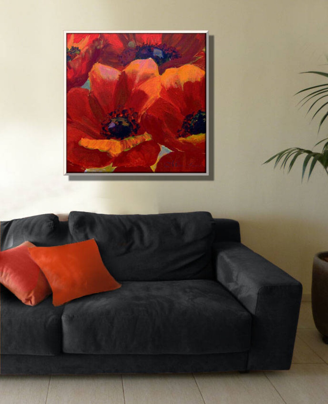 Red Flower Art Print, Vibrant Living Room Wall Decor, Joyful Floral ...