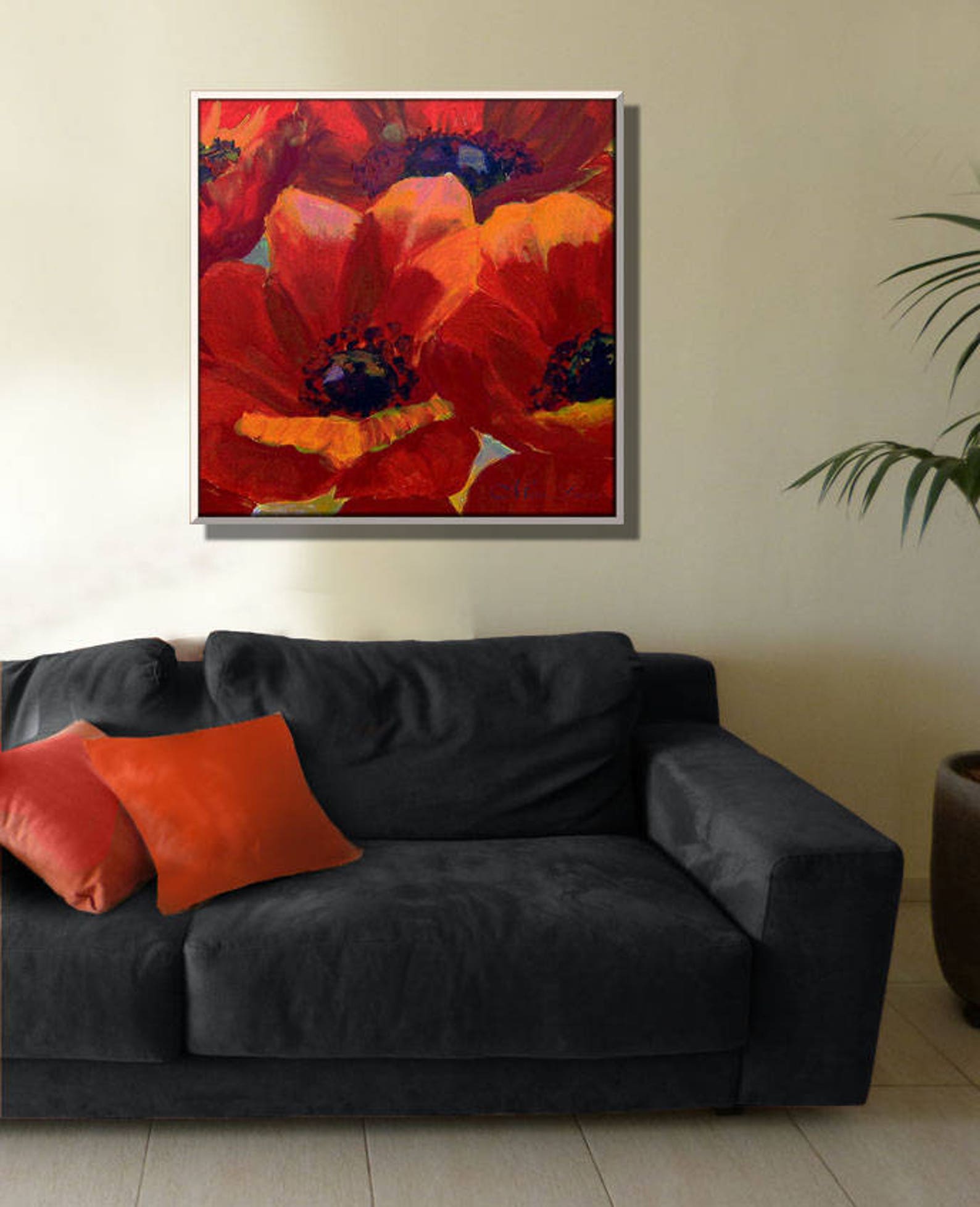 Flower Art Red Wall Art Vibrant Living Room Wall Decor Etsy