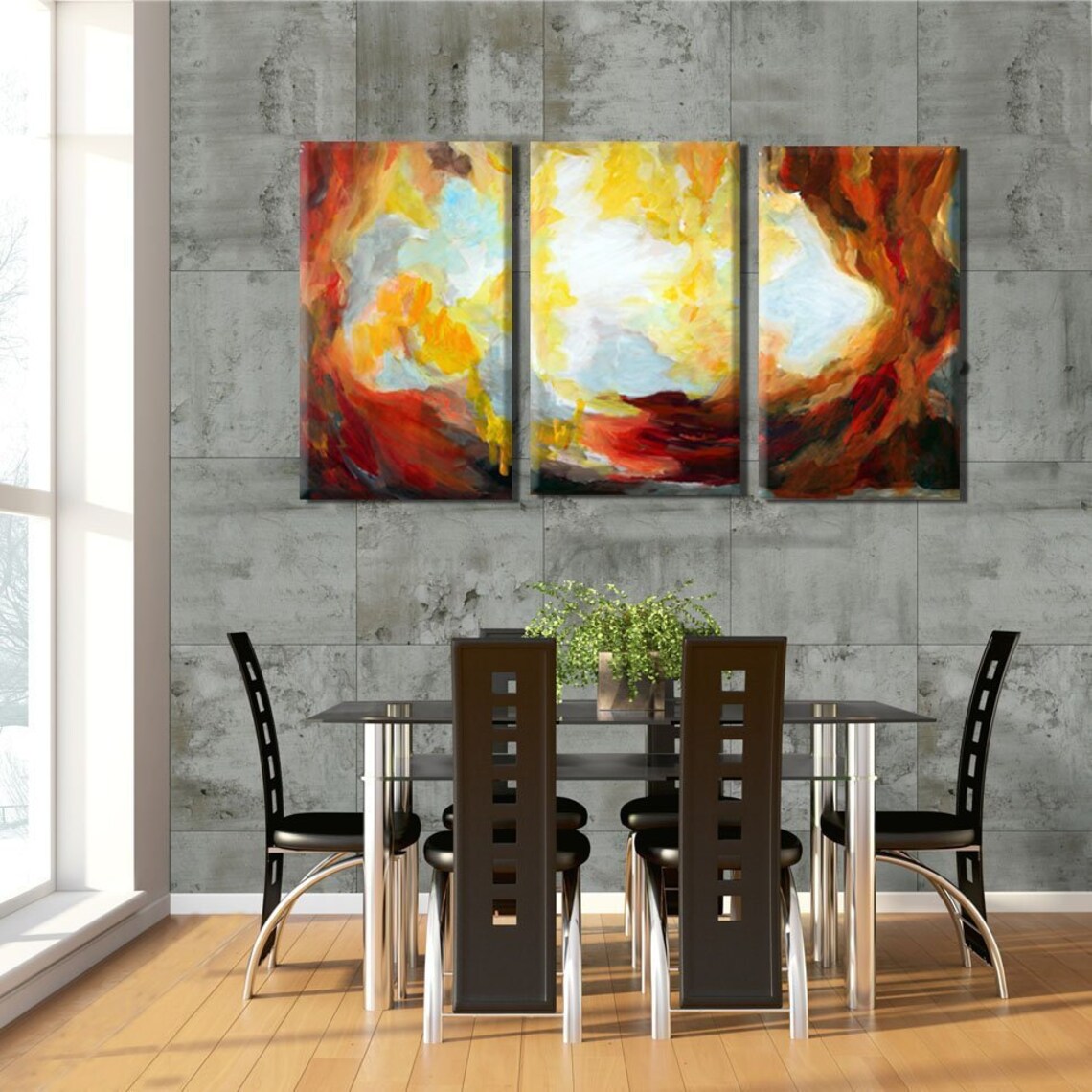 Large Wall Art Abstract 3 Piece Wall Art Vertical Wall Art | Etsy