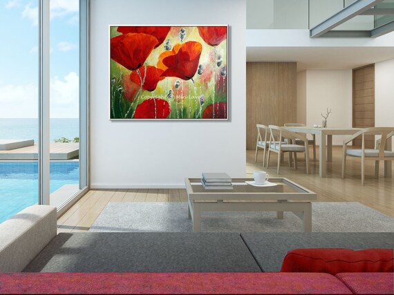 Extra Large Living Room Wall Art Red Poppy Canvas Print | Etsy