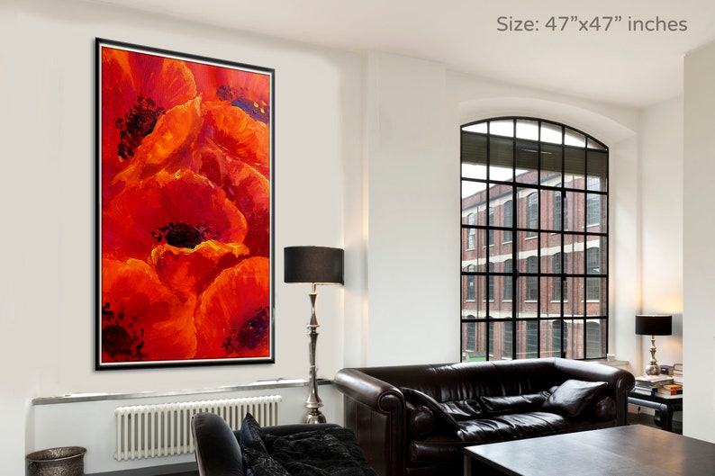 Extra Large Wall Art Red Flowers Wall Art Large Canvas Art Etsy
