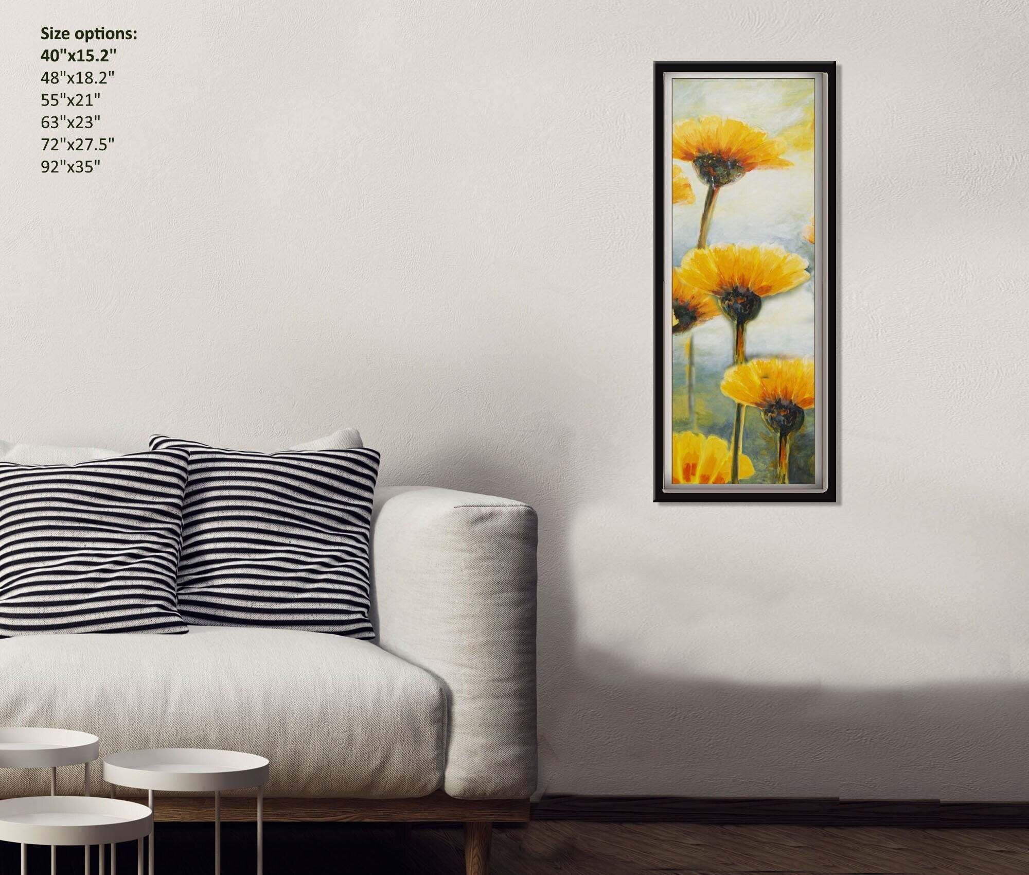 Vertical Wall Art Large Tall Living Room Art Yellow Flower | Etsy