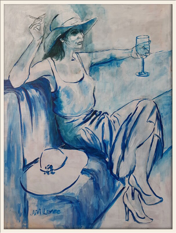 Large Woman Oil Painting on Canvas, Blue Living Room Wall Art, Original ...