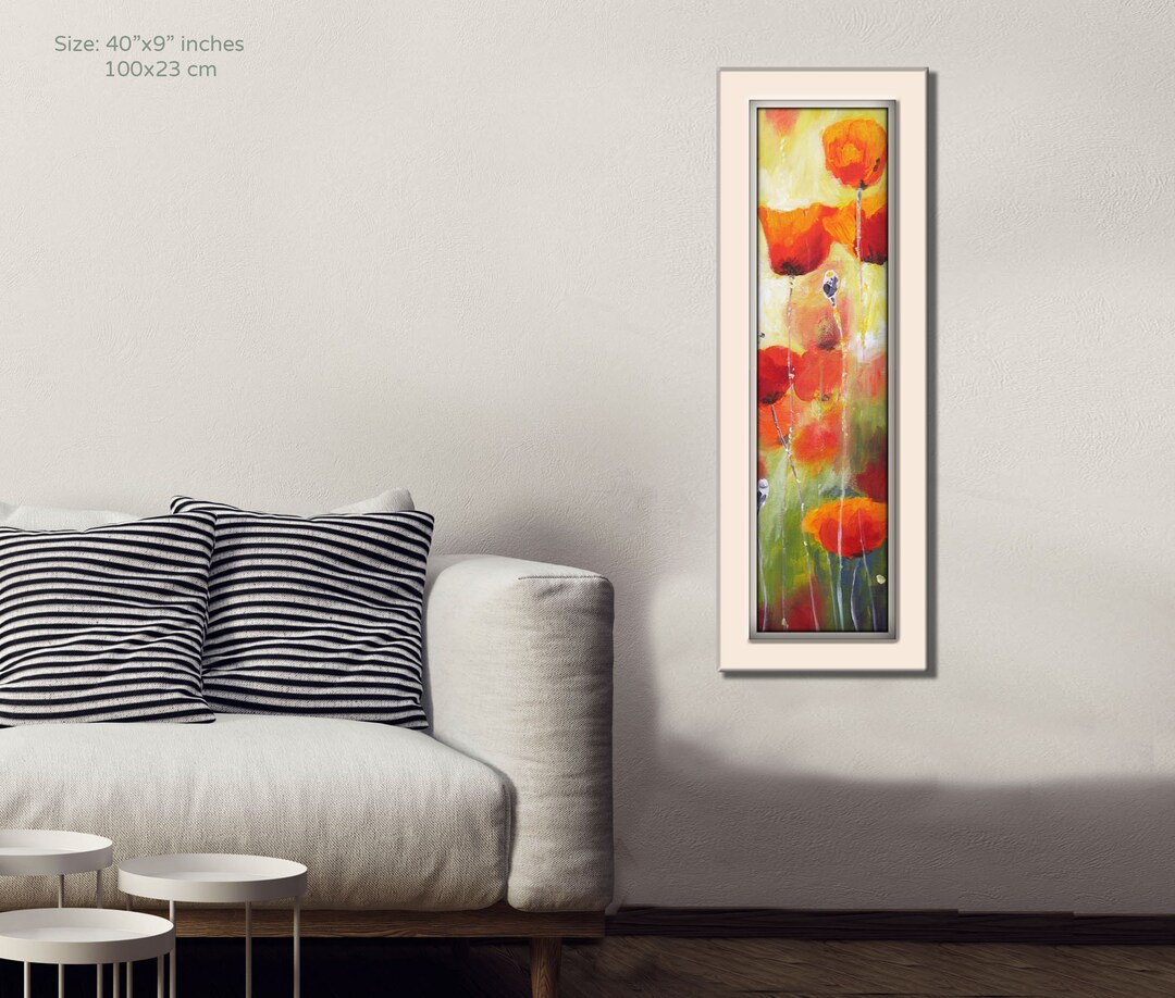 Large Vertical Art, Abstract Flowers Art for Living Room, Poppy Flower