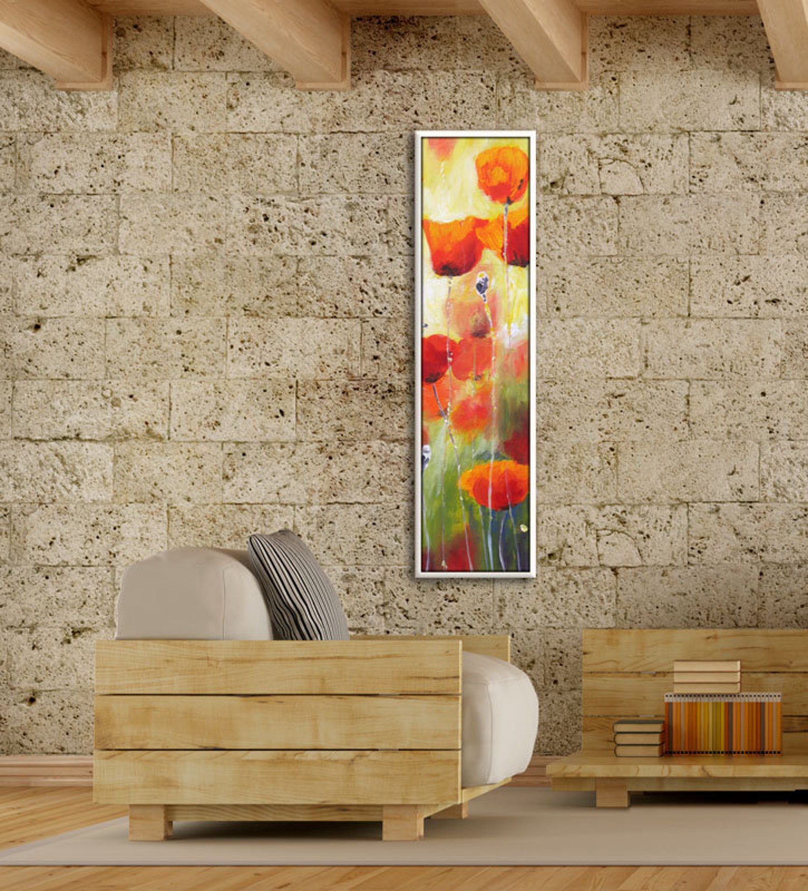 Oil Painting Narrow Wall Art Large Vertical Painting Red Etsy