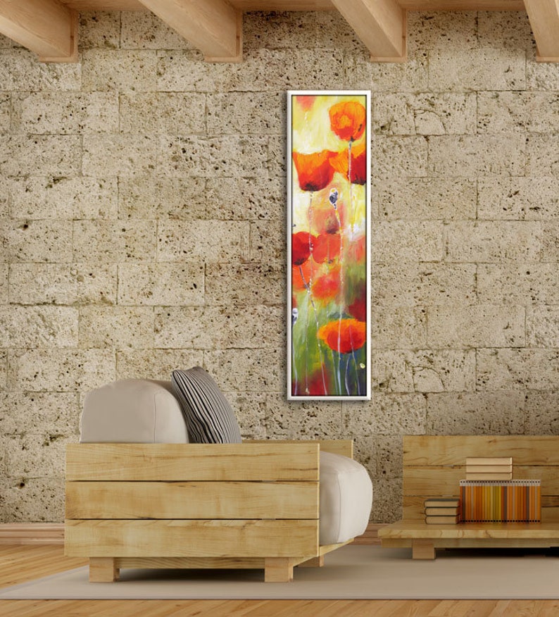 Oil Painting Narrow Wall Art Large Vertical Painting Red Etsy