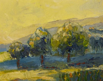 Landscape Painting on Canvas, Trees at Sunrise Painting, Large Canvas Art, Square Living Room Wall Art, Nature Painting, Country Painting
