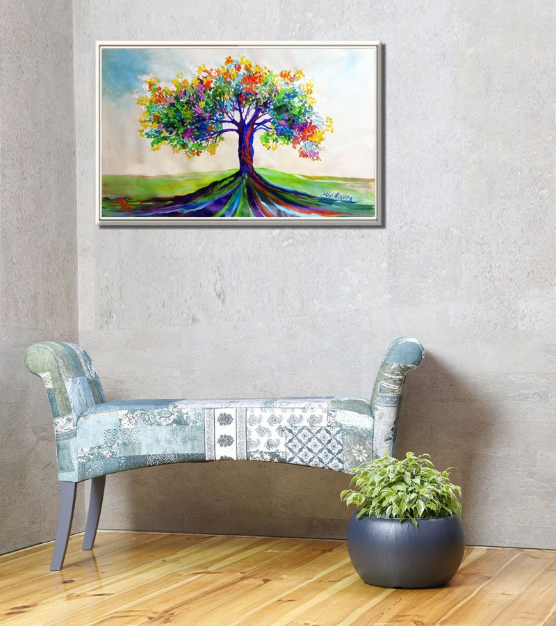 Colorful Large Tree Wall Art for Living Room Decor Bedroom Etsy