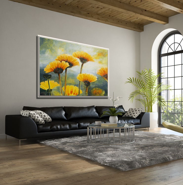 Flower Wall Art Living Room, Large Paintings For Living Room Wall