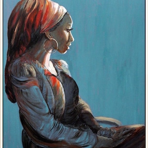 Woman Painting, Original Painting on Canvas, Figure Painting, Figurative Art, Blue Painting, Living Room Wall Decor, Oil Painting of Woman
