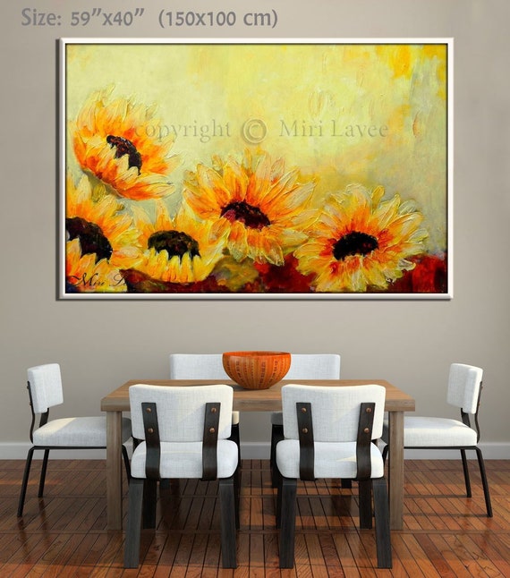 Large Wall Art Sunflower Contemporary Art Large Living Room Etsy