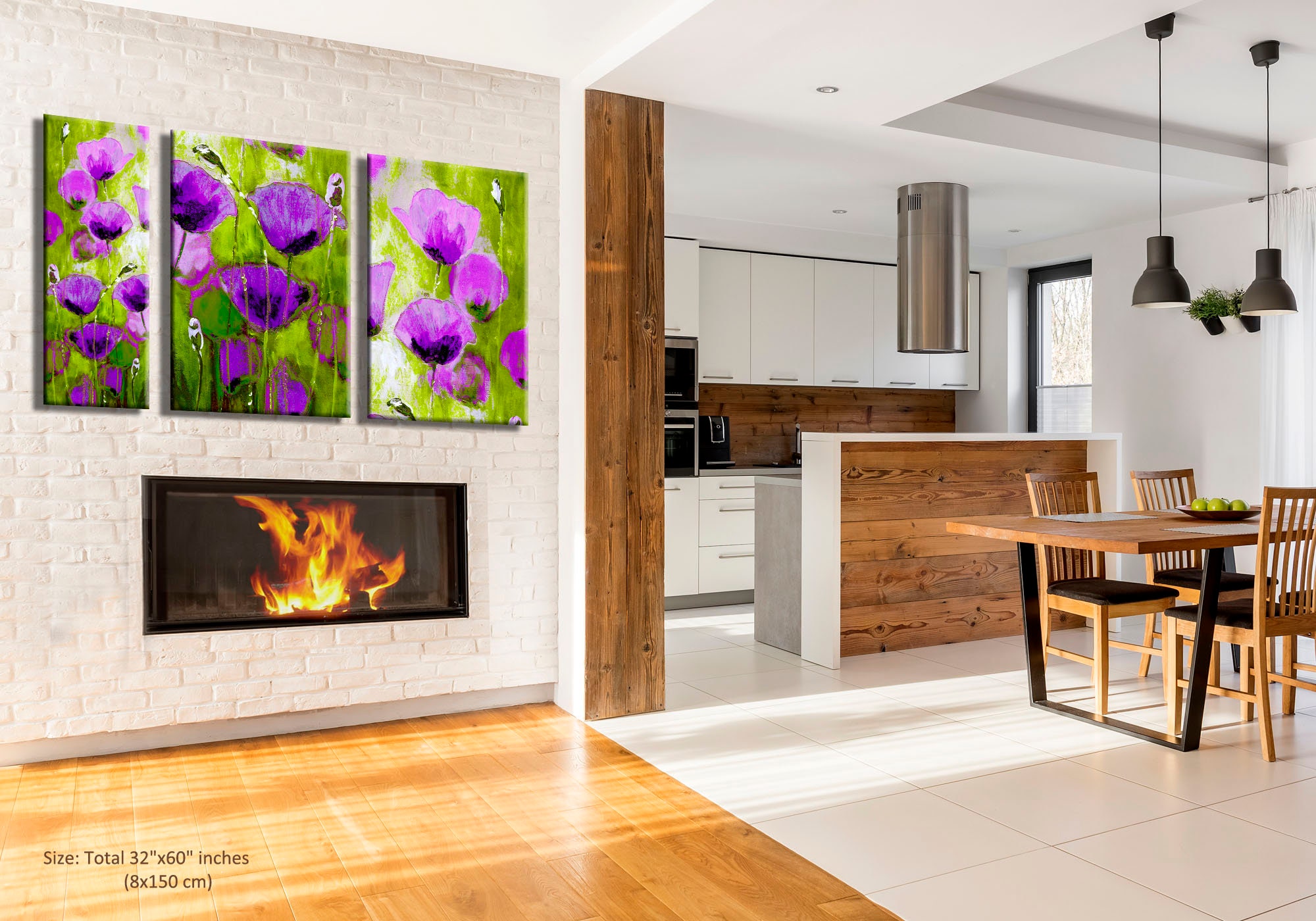 Set of 3 Wall Art, Purple Living Room Art, Flower Art Set of 3, Set of ...