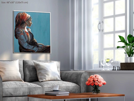 Canvas Wall Art, Large Prints, Figure Art, Figurative Art, Canvas Print,  Large Wall Art, Blue Figure Painting Print, Living Room Wall Art 