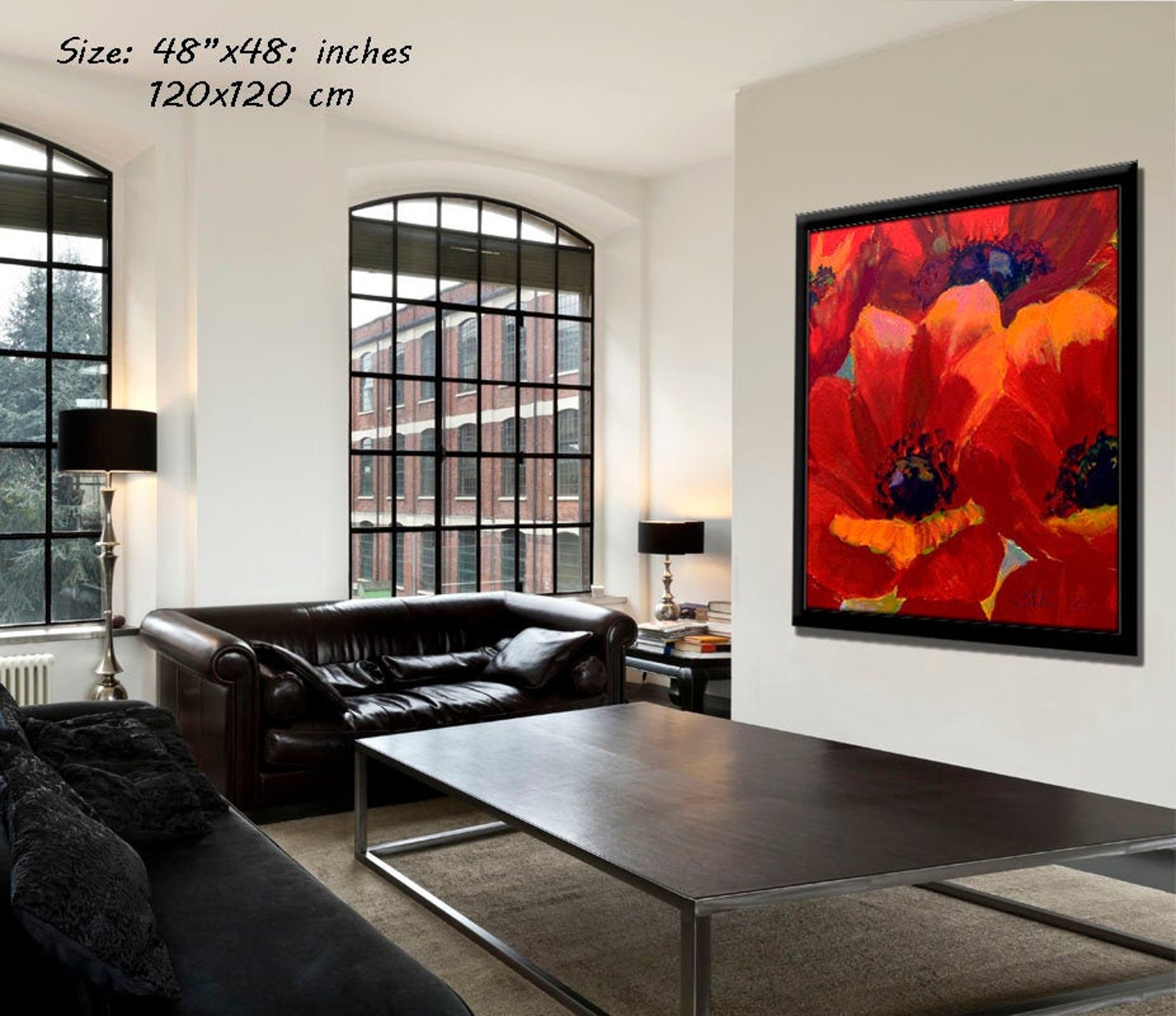 Red Flower Art Print, Vibrant Living Room Wall Decor, Joyful Floral Canvas Art, Canvas Wall Art