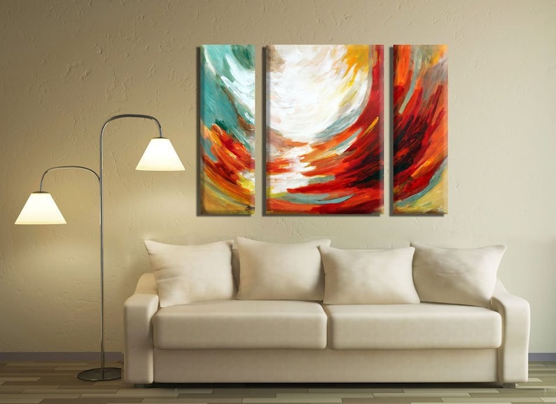3 Piece Abstract Painting on Canvas, Multi Panel Painting, Fine Art