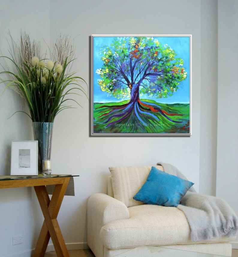 Large Wall Art Painting of Tree Colorful Living Room Art Etsy