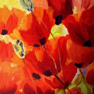 Paintings on Canvas, Large Wall Art, Abstract Painting Canvas, Original Oil Wildflower Art, Large Painting Abstract Canvas Art, Red Poppy image 2