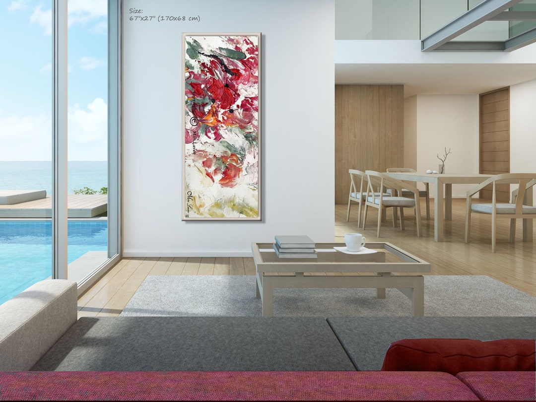 Abstract Painting, Vertical Living Room Painting, Large Original