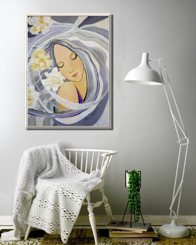 Large Woman Wall Art for Bedroom Romantic Figure Art Grey & | Etsy