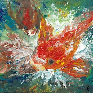Colorful Fish Painting, Small Original Painting on Canvas, Small Living Room Wall Art, Animal Painting, Textured Painting, Nature Painting