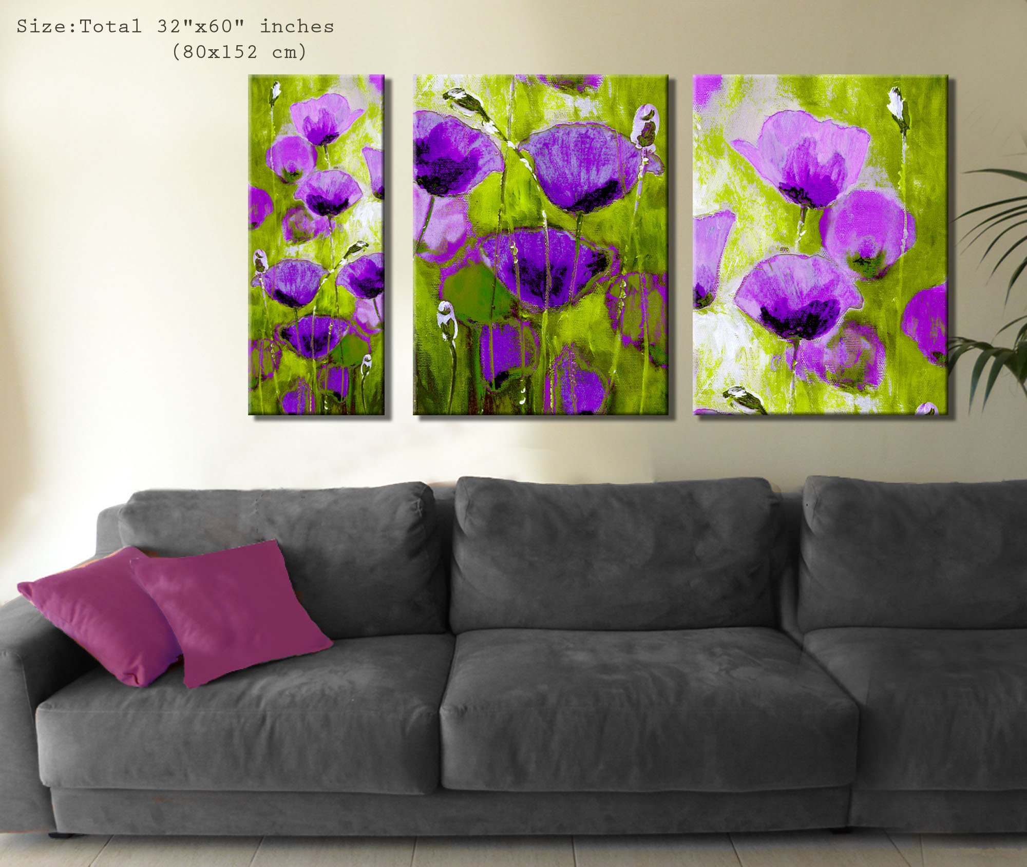 Extra Large 3 Piece Wall Art Painting, Art Set of 3 Flower Painting