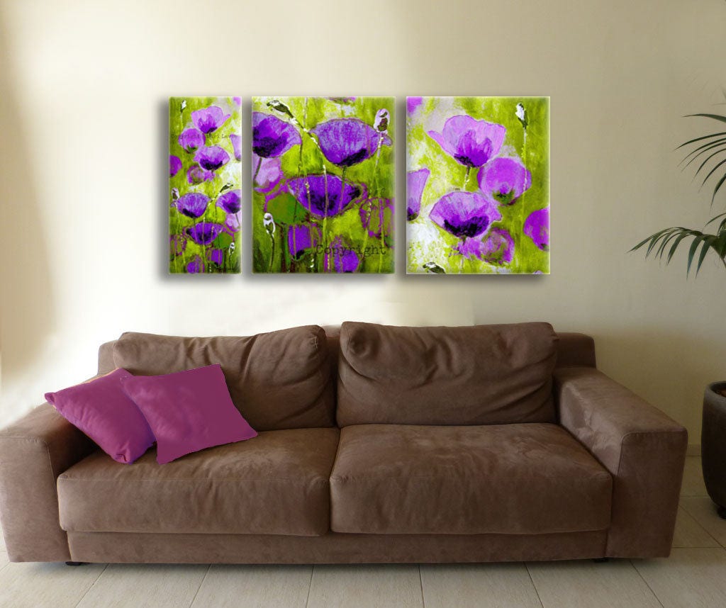 Wall Art Set Canvas Set Art Set of 3 Canvas Art Set Purple Etsy