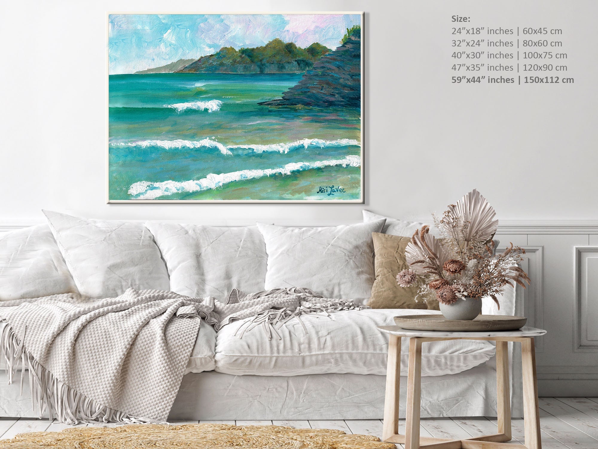 Looife Seascape Canvas Wall Art - 40x30 Inch Ocean Waves Beach Picture, Gallery Wrapped, Ready To Hang, Giclee Print