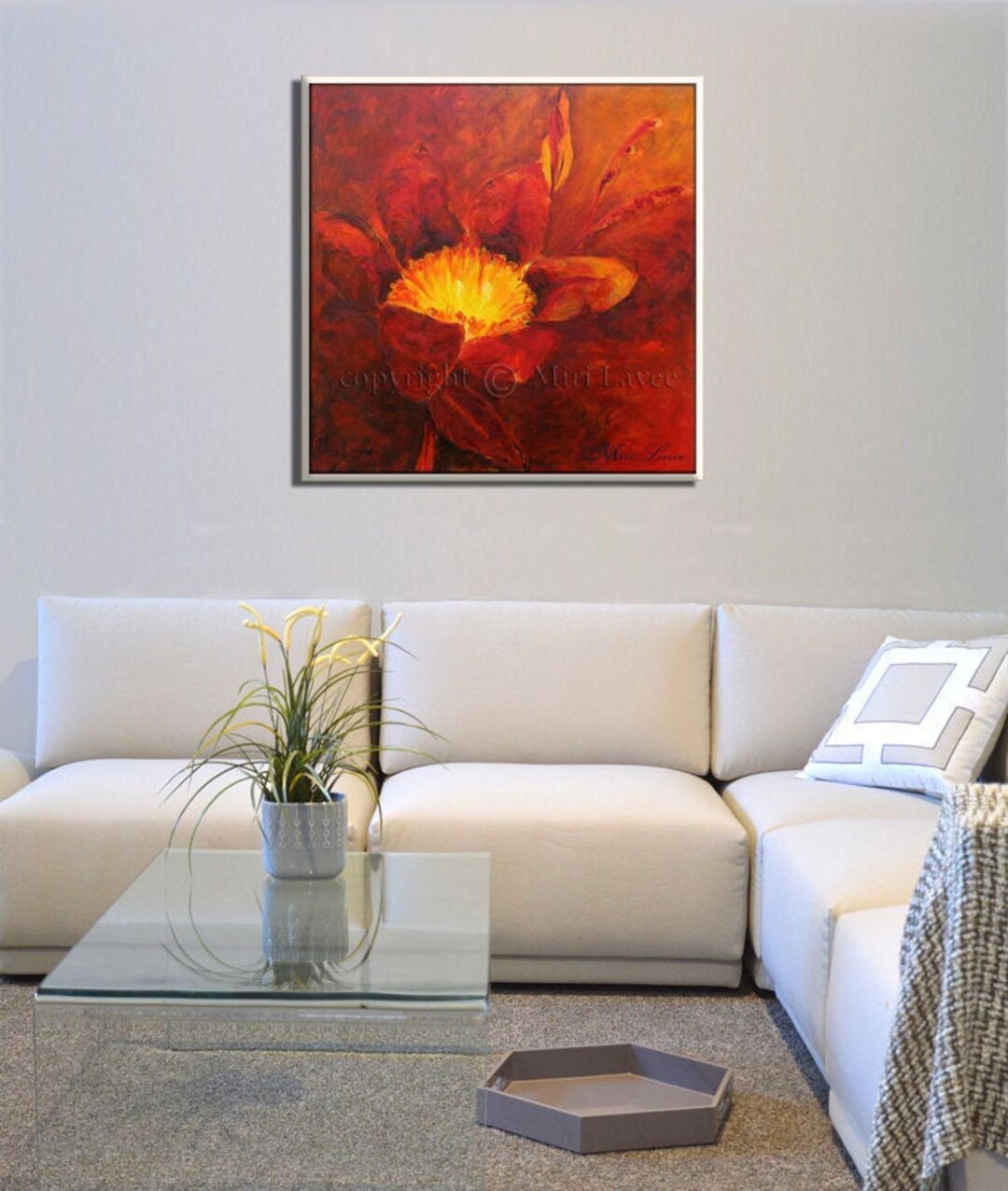 Living Room Art, Flower Wall Art, Floral Art Print, Red Flower Art ...