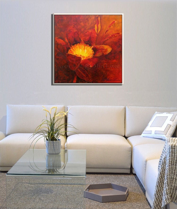 Living Room Art, Flower Wall Art, Floral Art Print, Red Flower Art