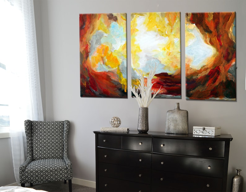 3 Piece Abstract Wall Art, Large Nature Canvas Art Set, Sky Canvas ...