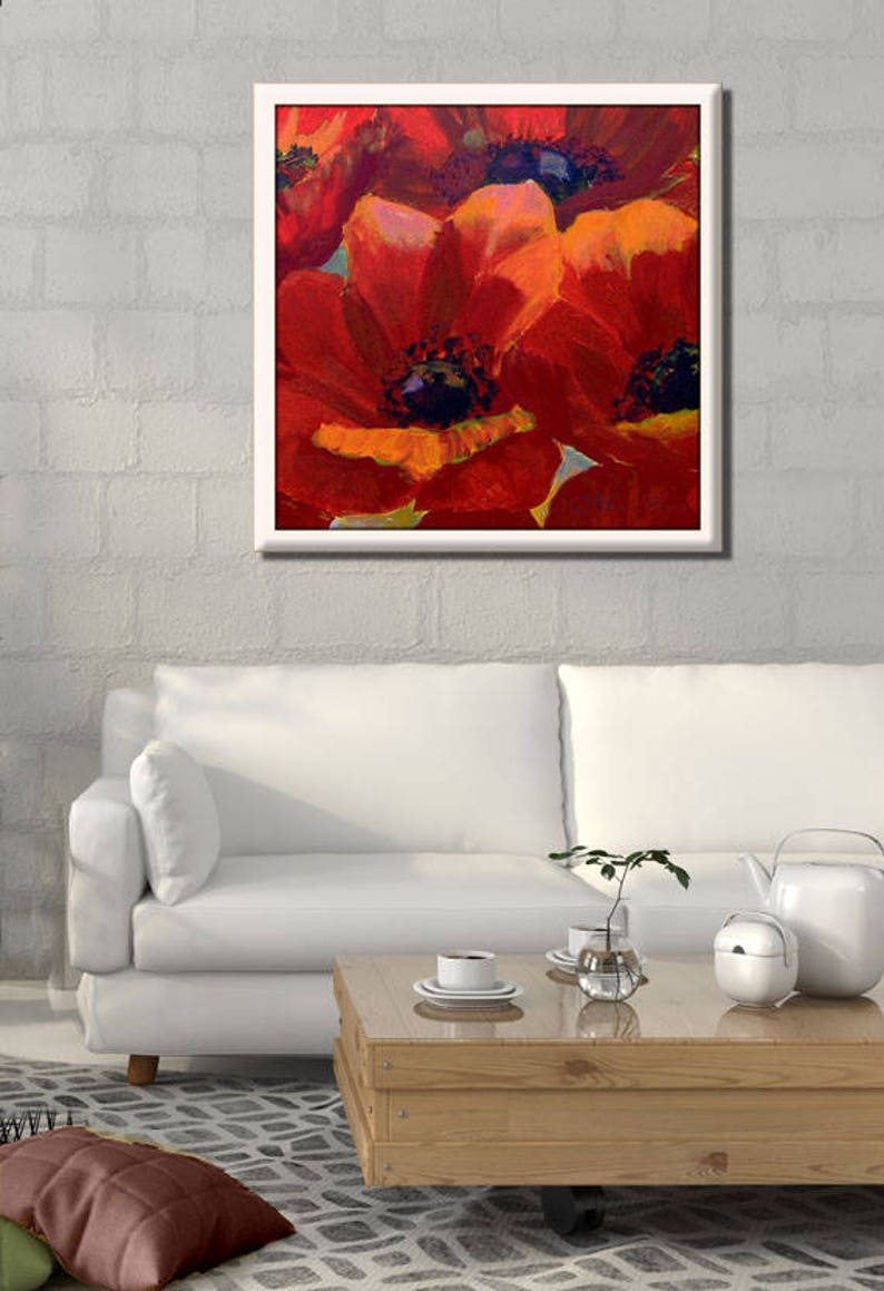 Flower Art Red Wall Art Vibrant Living Room Wall Decor Etsy