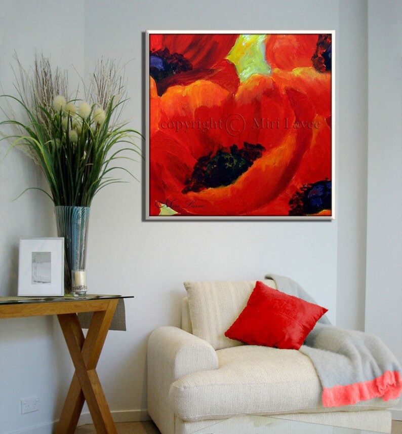 Living Room Wall Art Colorful Wall Art Red Flower Art - Etsy