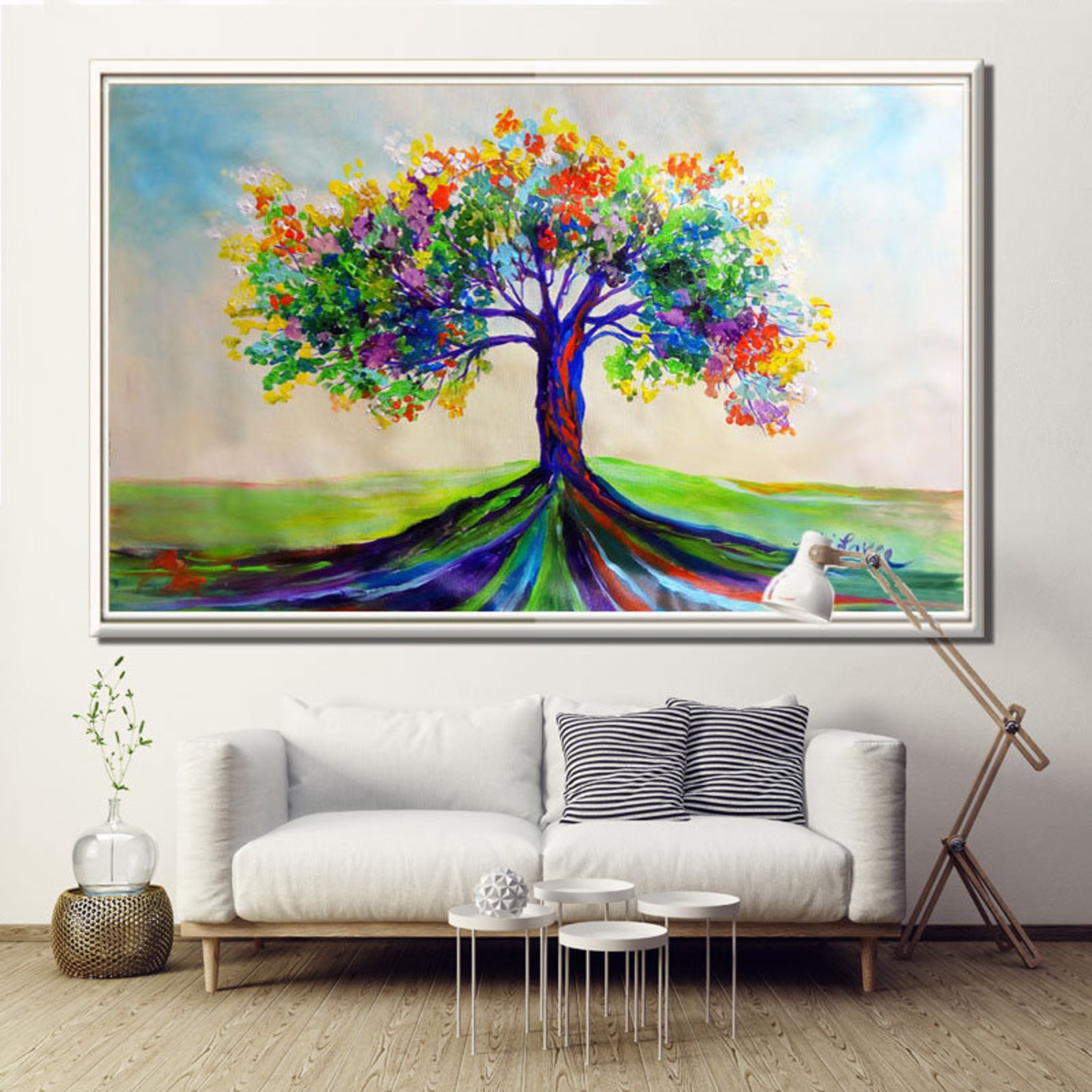 Colorful Large Tree Wall Art for Living Room Decor, Bedroom Large Tree ...