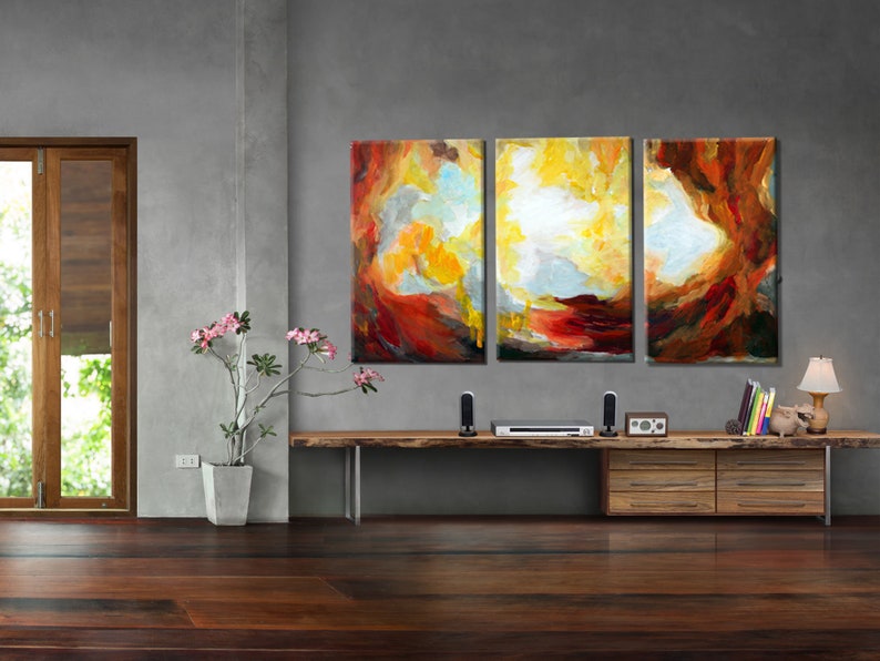 3 Piece Abstract Wall Art, Large Nature Canvas Art Set, Sky Canvas ...