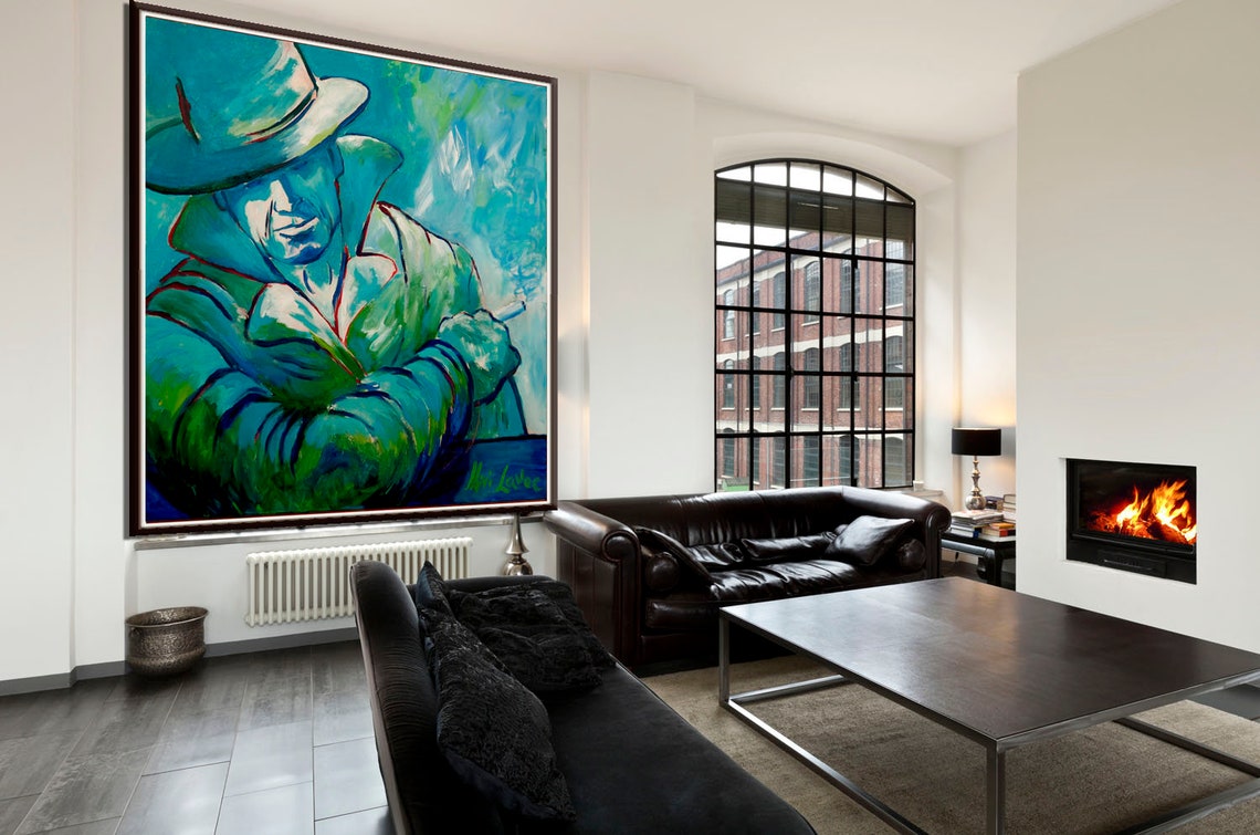 Large Living Room Painting on Canvas Man Painting Masculine | Etsy