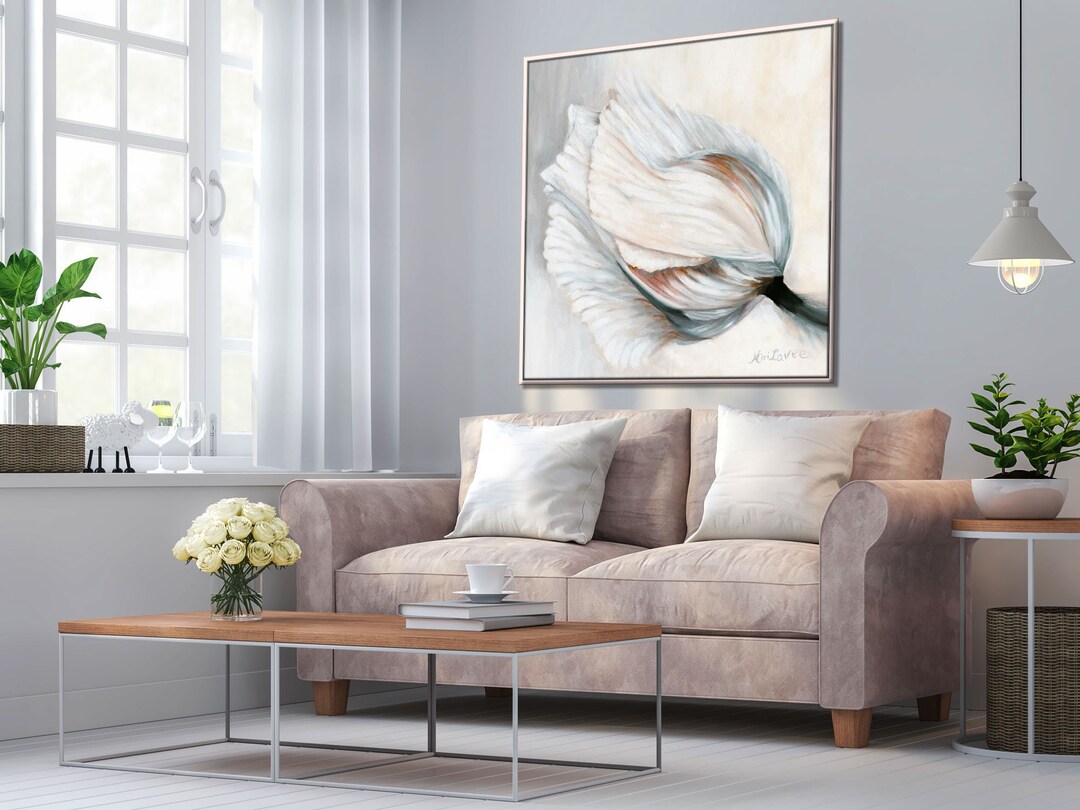 Large Wall Art, White Flower Painting on Canvas, White Painting, Big ...