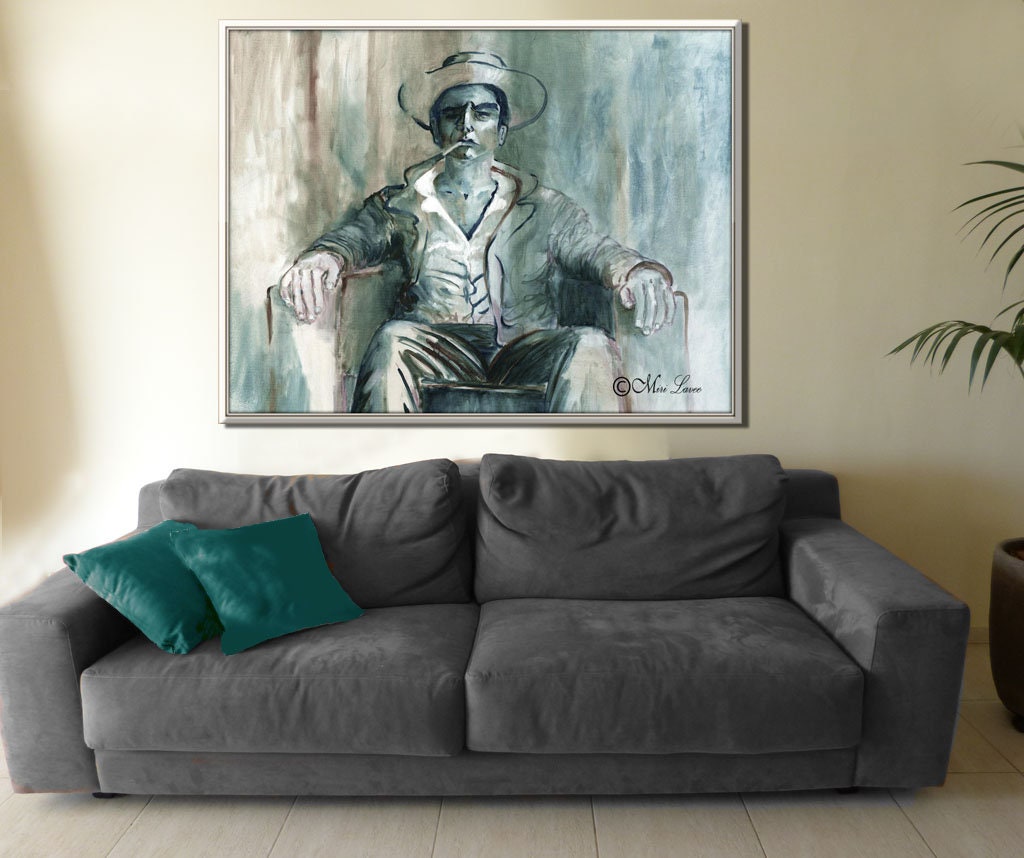 Large Living Room Art Hrozintal Wall Art Figurative Art Man Etsy